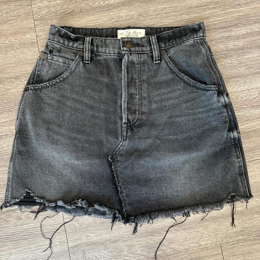 We The Free Black Raw Hem Denim Mini Skirt 26